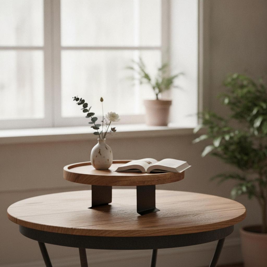 Sofa Armrest Tray Round Arm Movable Couch Table for Living Room, Small Apartment,