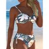 Nuovo Sexy Bikini Europeo e Americano Stampa Pizzo Allacciatura Scollo a V Costume da Bagno Donna