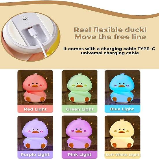 Silicone Duck Night Light for Kids  Rechargeable Touch Led Lamp Color Changing, Soft Bedside Cute Lamp for Bedroom, Babies, Gift, Nursery Room Decor