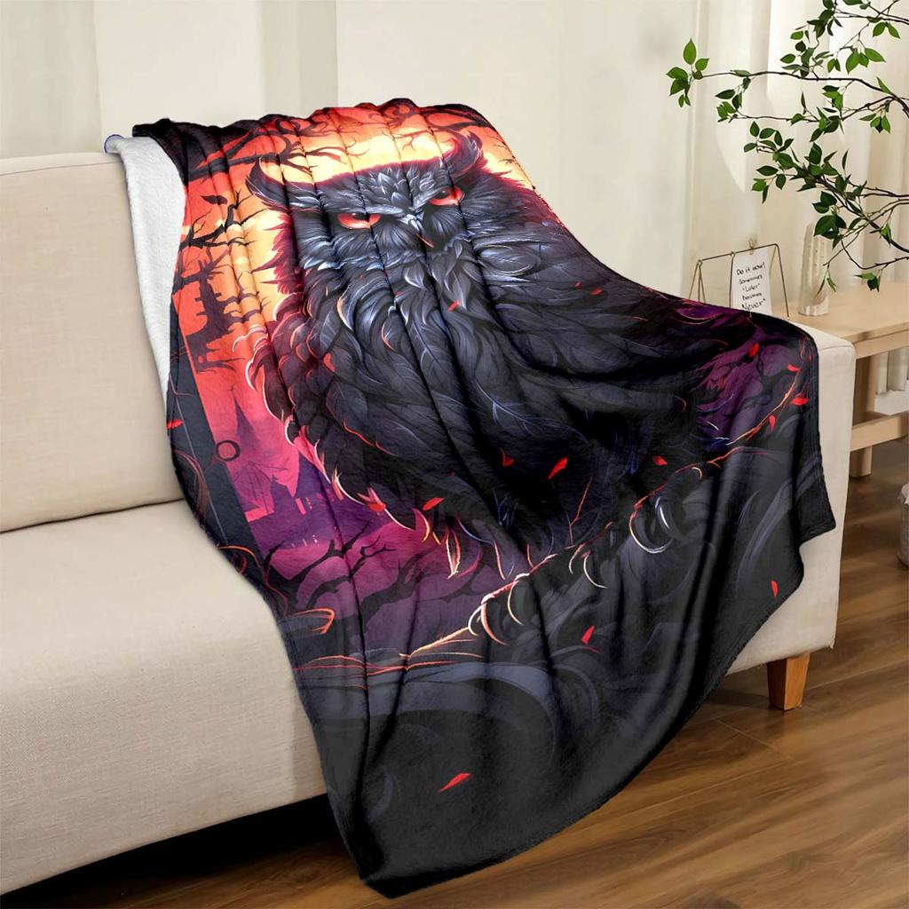 Black Owl Blanket Soft Warm Throw Blanket Nap Blanket For Couch Sofa Office Bed Camping Travel Multipurpose Gift Blanket For All Season