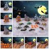 Cartoon Halloween Spider Bat Figurines Resin Craft 3D Micro Landscape Ghost House Statue DIY Cute Miniatures Pumpkin Ornaments
