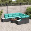 Garden Sofa Set 9 Pieces Black and Turquoise Poly Rattan