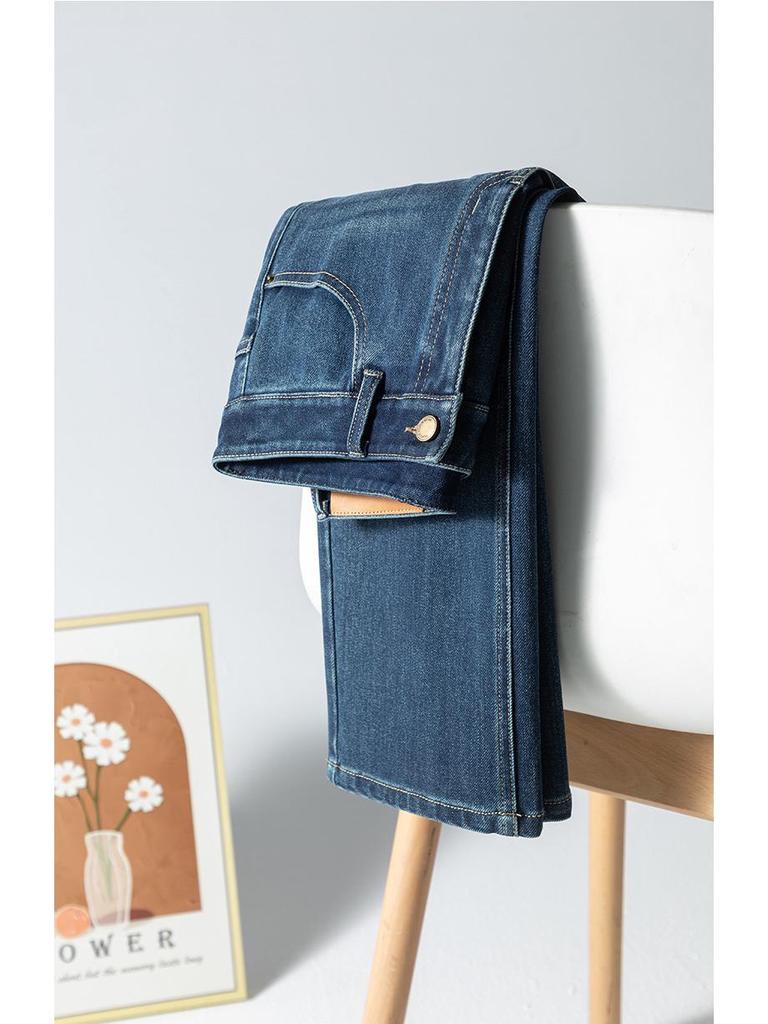 2026 Spring Women's High-Waisted Straight Leg Nine-Length Jeans with Elastic Waistband