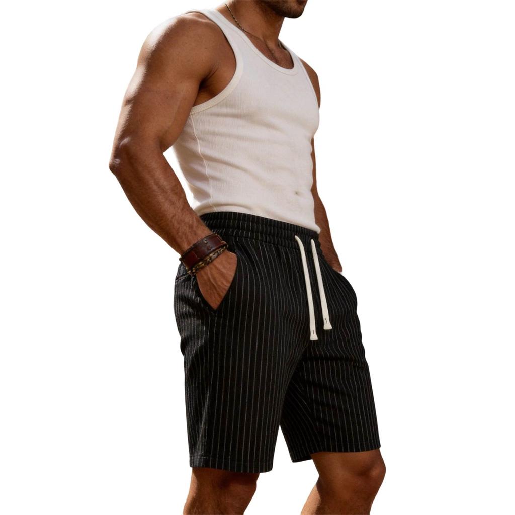 Men's Casual Summer Drawstring Shorts with Pockets Lightweight Comfortable Fit Elastic Waistband Suitable for Outdoor Activities
