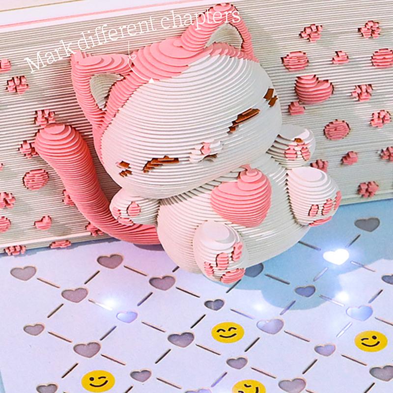 Time Piece Kalender 2026 Schreibtischkalender mit LED-Licht 3D Abreißkalender Papierschnitzkunst Notizblock Geschenk Weihnachten