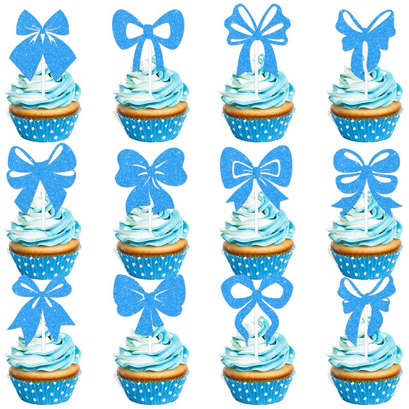 

12Pcs Butterfly Knot Birthday Cake Top Decoration Cup Dessert Decoration Wedding Party Decoration