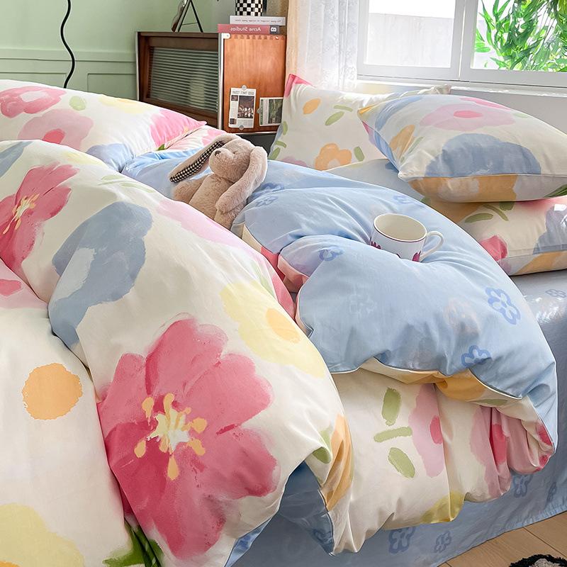 Set din patru piese din bumbac, pat din bumbac pur, husă de pilota, cearșaf de pat, set din trei piese pentru dormitor, lenjerie de pat