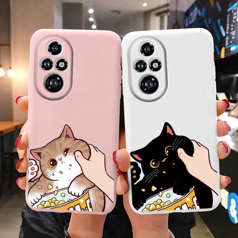 Cartoon Case For Honor 50 70 X7 X7A X7b 90 Lite 90 Smart 400 200 Pro 200 Lite Cute Black Cat Cover Soft Back Shell for Honor 400