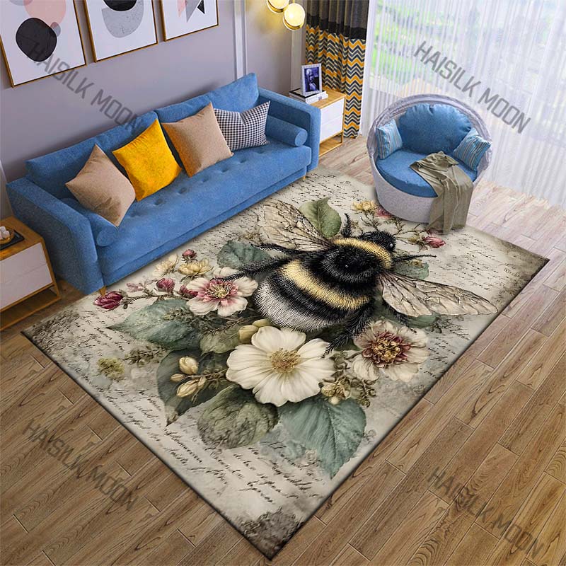 Vintage stationery with bees flowers print Carpet for Living Room Bedroom Sofa Home Decor Rus Non-slip Floor Mat Luxury Gift