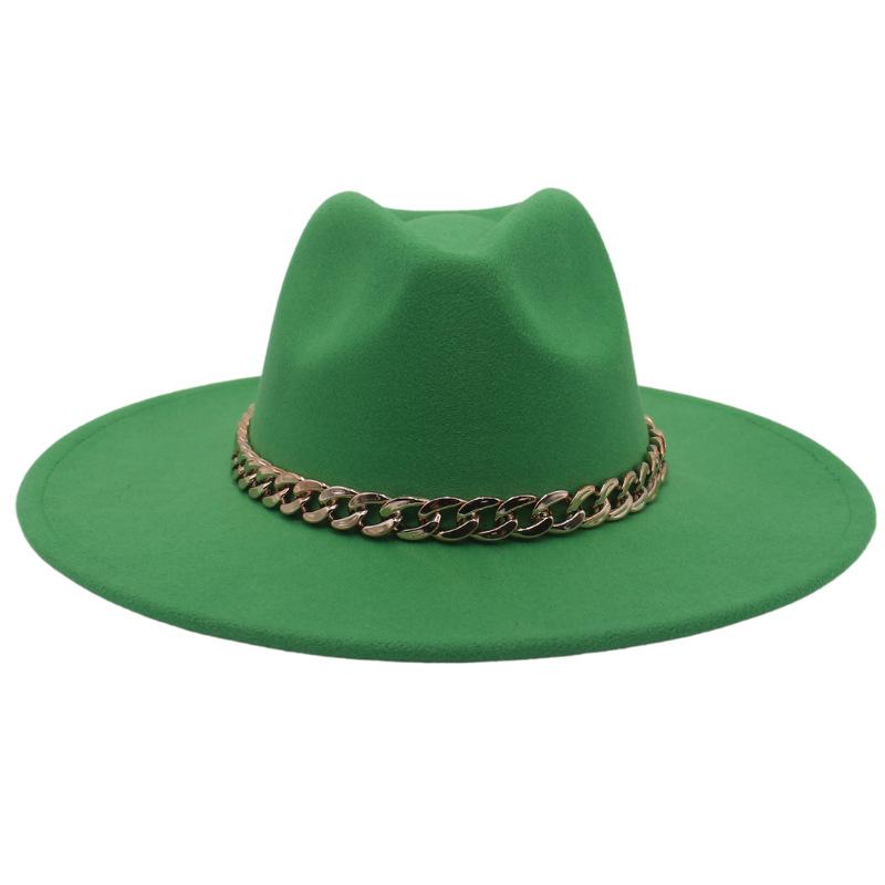 Big Brim Gold Acrylic Chain Felt Hat Solid Color Cashmere Jazz Hat French Top Hat