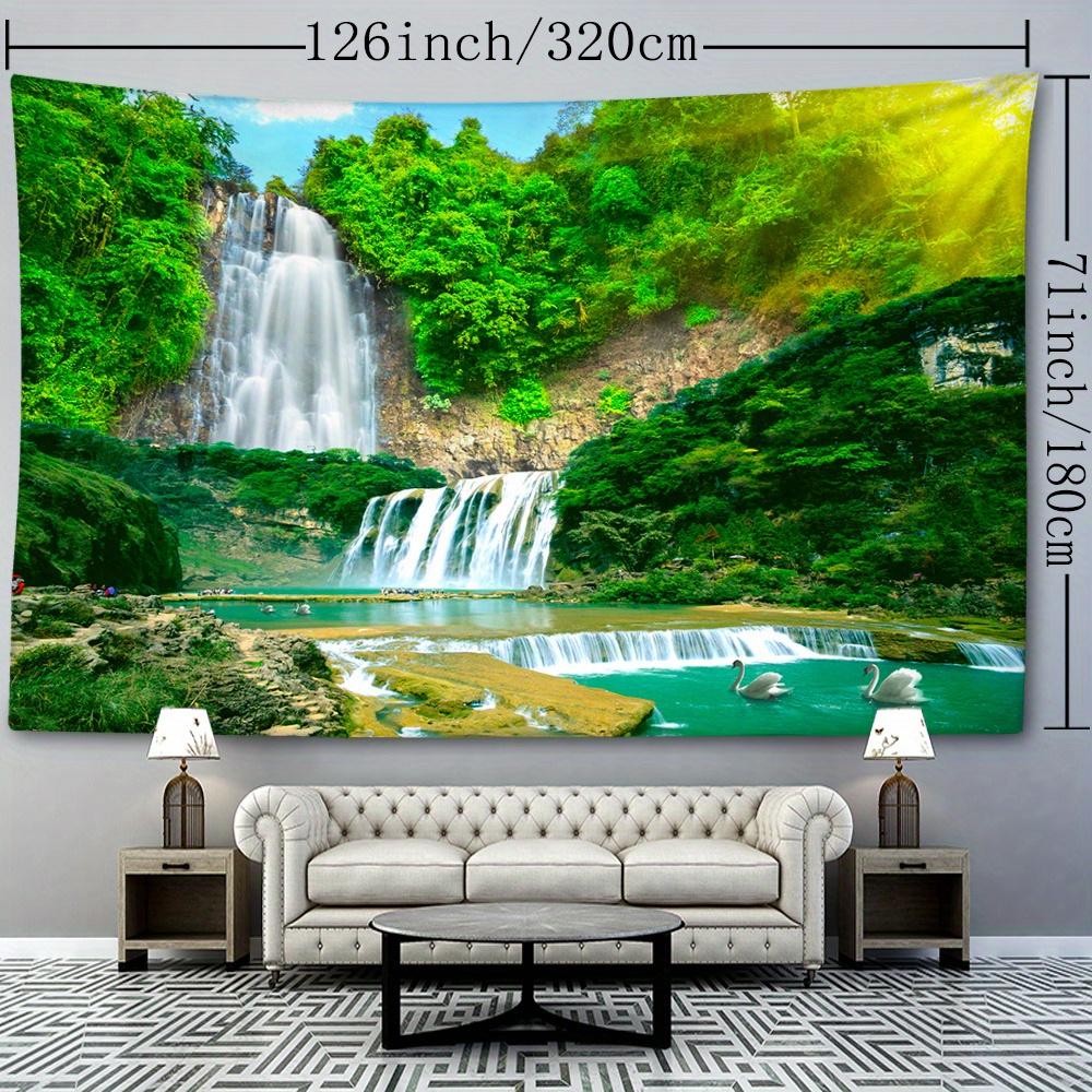 1pc Greenery Mountain Waterfall Tapestry, 126x320 inches, Polyester Soft and Flat Fabric, No Power Needed, Woven, Natural Style Wall Hanging for Livin