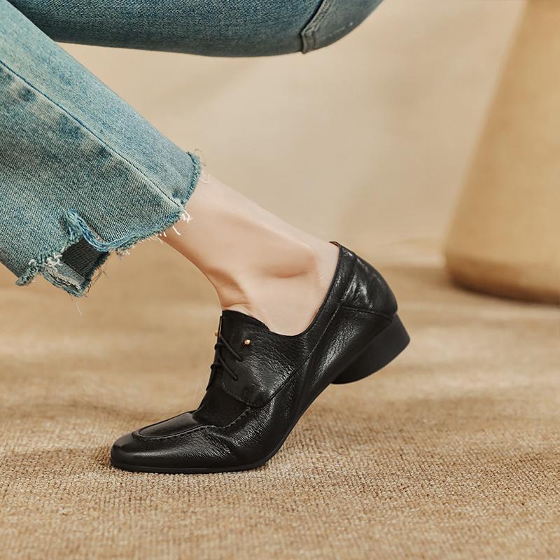 Fashion Women Casual Loafers Shoes Genuine Leather 2025 Spring Slip-On Low Heels Shoes Vintage Office Daily Size 34-40 Womens Shoes