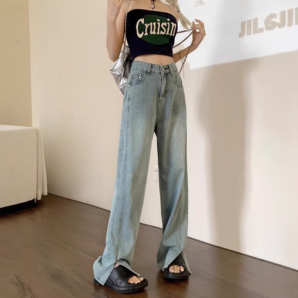

Wide-Leg High-Waisted Plus Size Jeans - Slimming, Floor-Length, Spring/Summer Style for Pear Shape XL синий