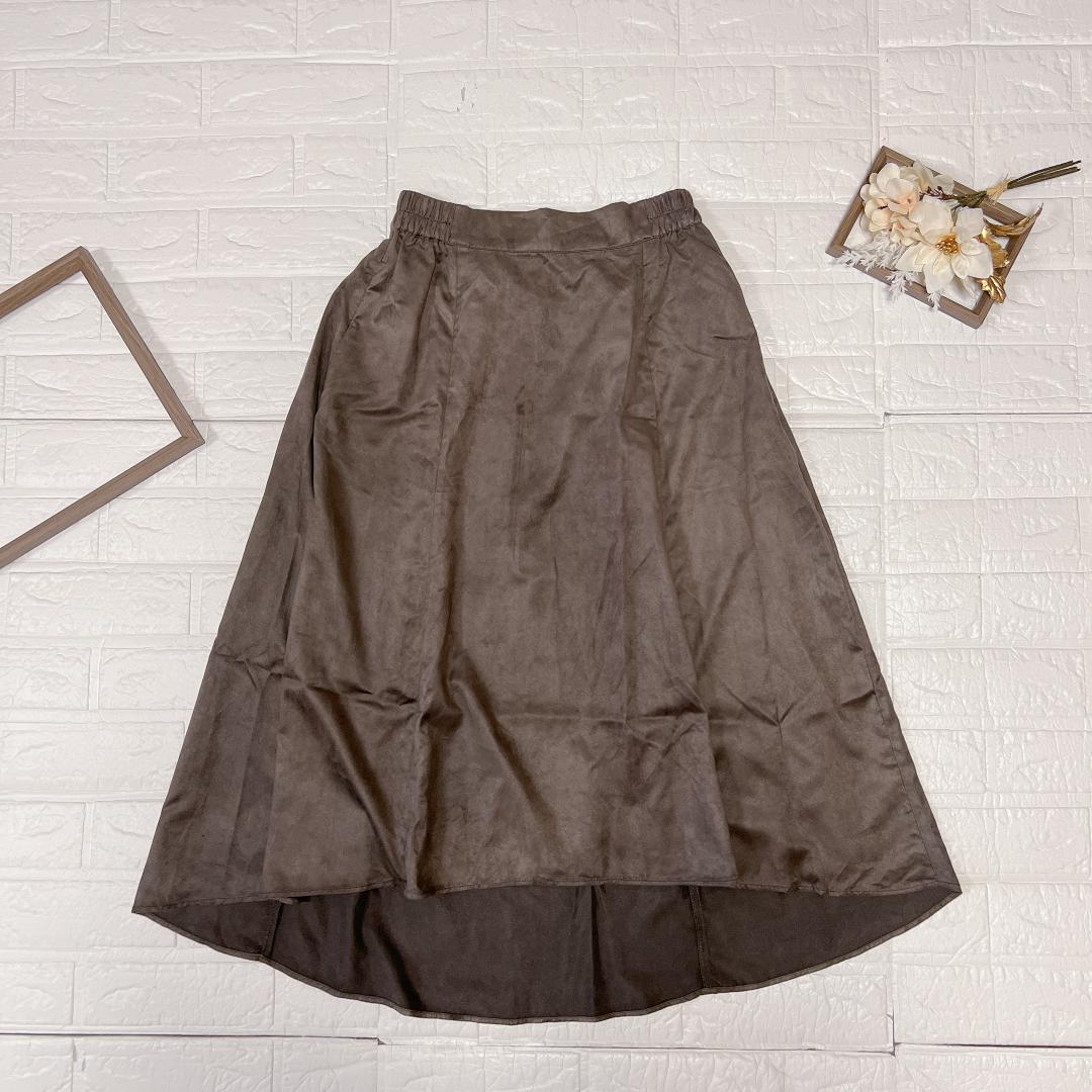 earth music&ecology gray flared high-low hem skirt F