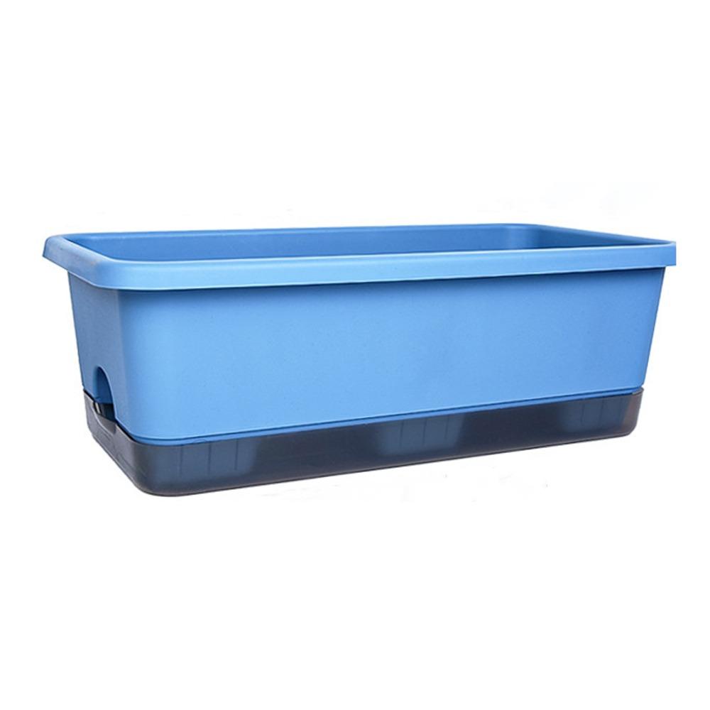 Rectangular Flowerpot with Tray Plastic Planter Flower Pot Home Balcony Windowsill 16.34x6.77in синий
