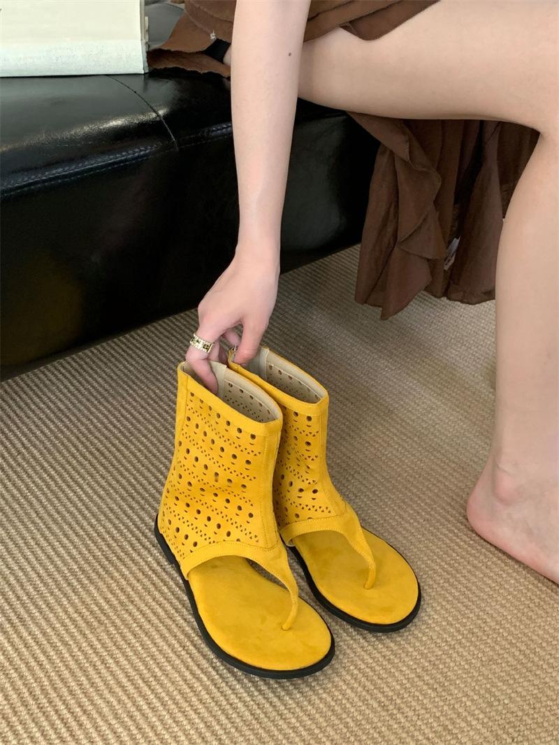 

2025 summer new toe sandals hollow breathable cool boots inner height increase Roman shoes short trouser boots women 35