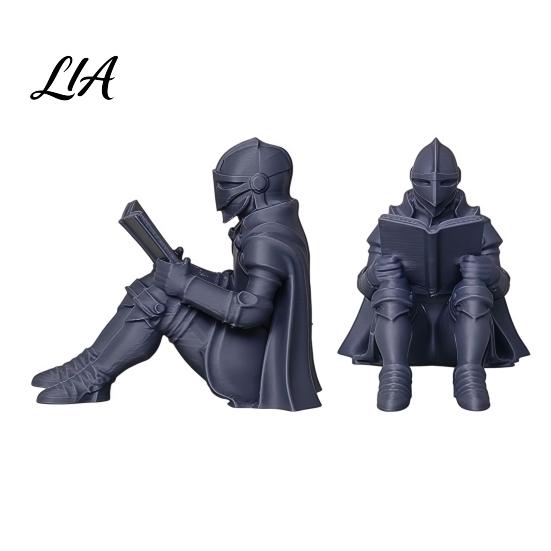 Reading Themed Gift 3D Printed Medieval Knight Book Corner Ornament, Figurine Retro Armor Statue Nook Decor, Creative Bookend for Bookshelf,