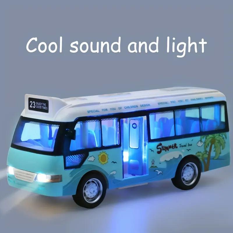 Mini Car Model Friction Powered Cars School Bus Toys Plastic City Bus With Sound And Light Miniature Vehicle Models