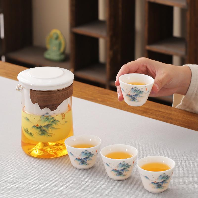 Travel Tea Set Ceramic Kung Fu Tea Set Travel Bag Hand Grab Pot One Pot Three Cups With Filter Household Tea Cup Portable