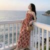 French Printed Rose Floral Suspender Dress Women's Summer 2026 New Collection Waist Thin Cake Long Dress Tide