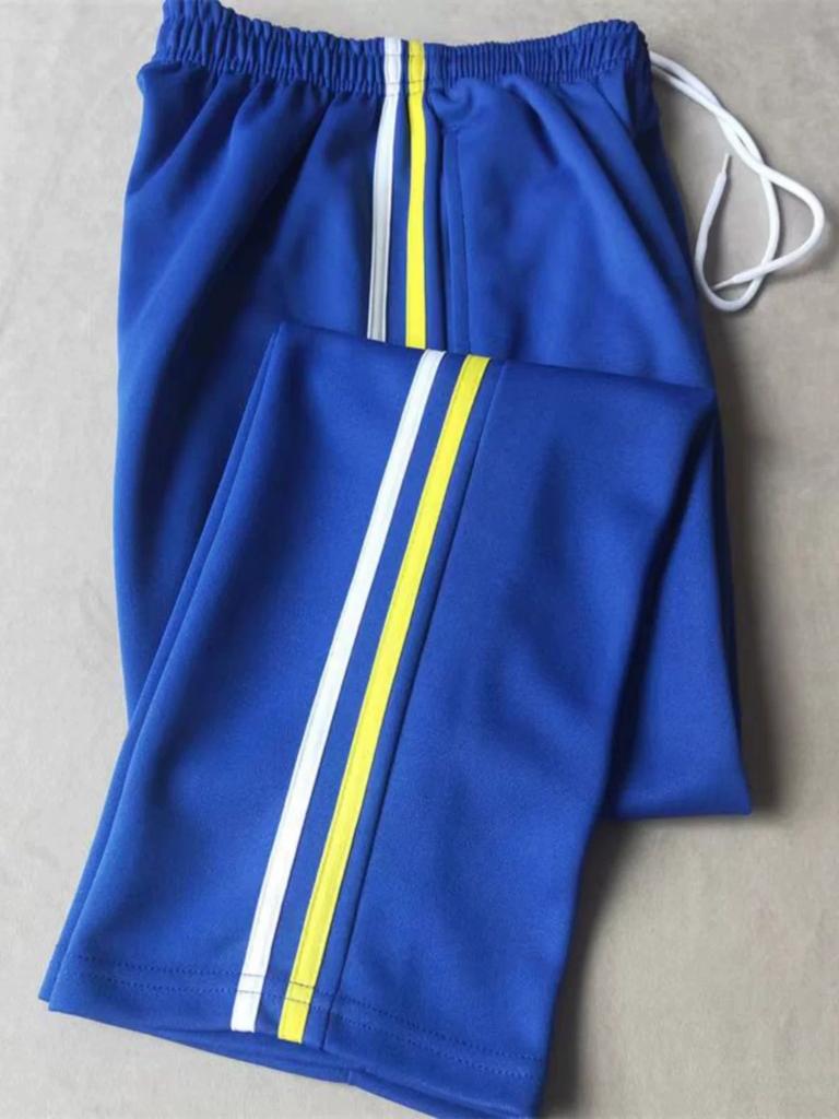 Royal Blue Single-Style School Uniform Pants with Double White Stripes for Primary and Secondary School Students, Straight-Leg Pants, School Pants