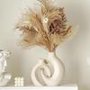 Levvohd Vase Stylish Interior Base Ceramic Hollow Dry Flower Single Stem 2-piece Set (beige Medium)