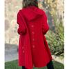 Damska luźna, swobodna, jednokolorowa, jednorzędowa kurtka z kapturem, wełniany płaszcz, płaszcz