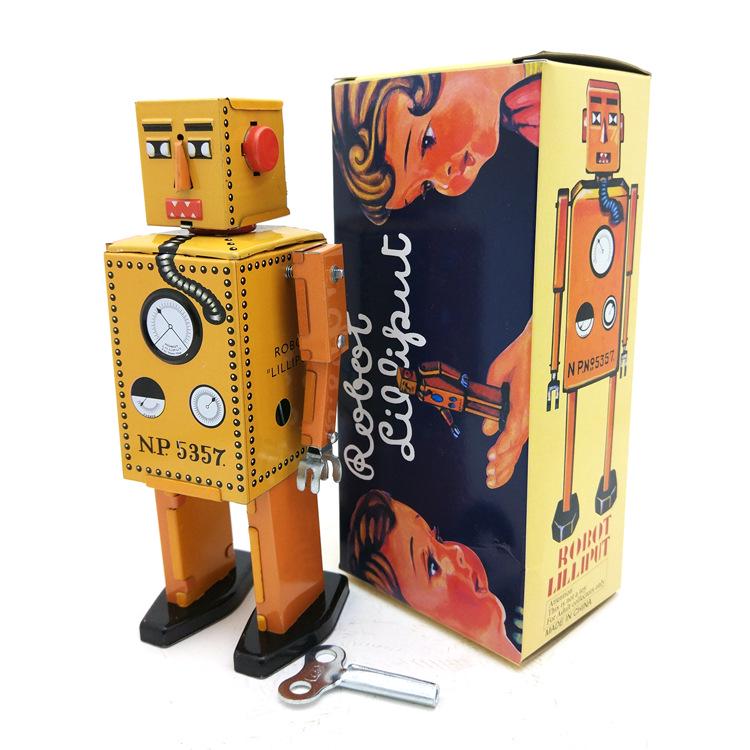 MS397 Small Steel Tooth Robot Collectible: Creative Gift & Photography Prop Tin Craft жёлтый
