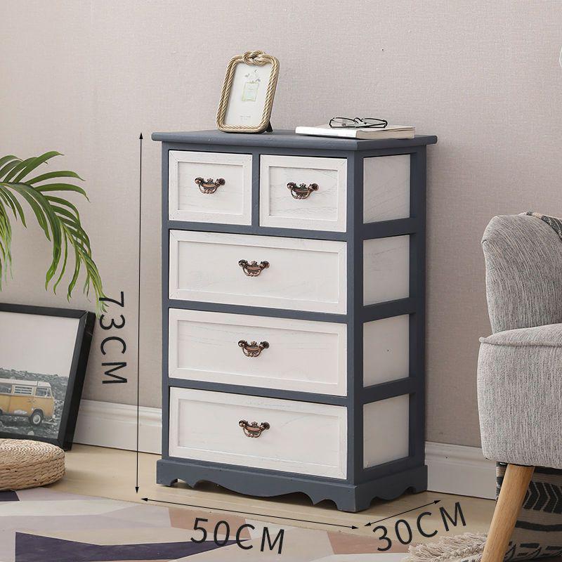 Retro Massivholz Kommode mit fünf Schubladen für Schlafzimmer oder Wohnzimmer
