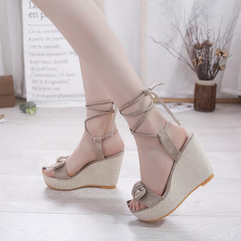 Skinny waterproof table slope heel fish mouth high heel sandals women's summer new foot ring strap bow women's sandals