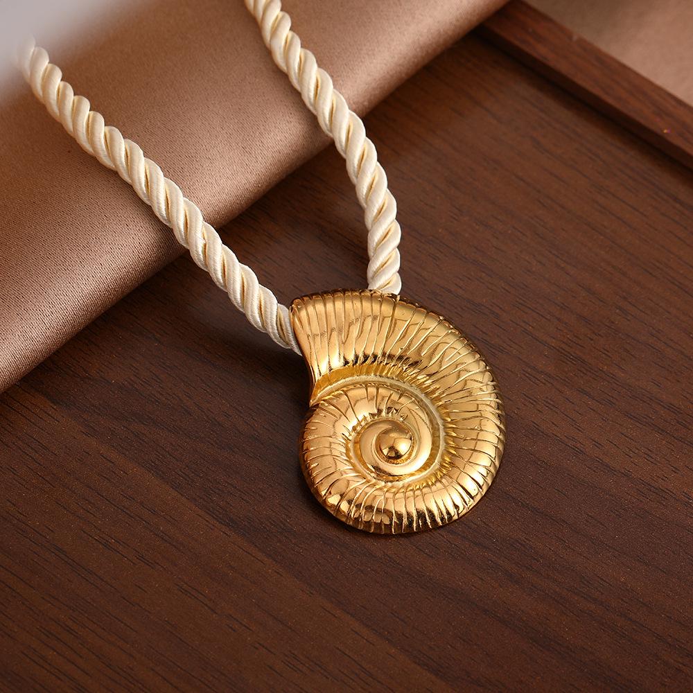 18K Gold-Plated Seashell & Starfish Pendant Necklace with Twist Rope Chain