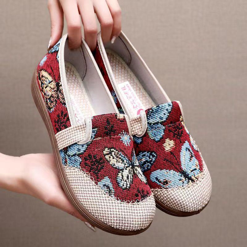 

Весенне-летние новые тканевые туфли, нескользящая мягкая подошва, для среднего и пожилого возраста, вышитые туфли-лодочки на одном ремешке 41