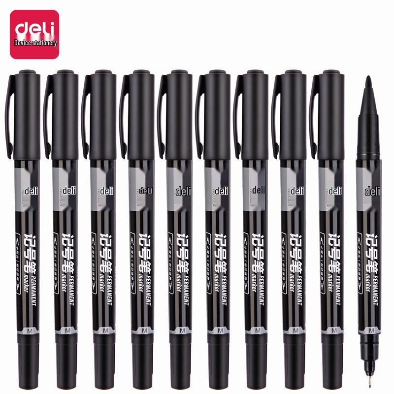 Deli Double-Ended Black Oil-Based Fine Tip Marker for Art Students and Children's Drawing