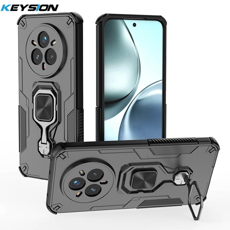 

KEYSION Противоударный бронированный чехол для Realme 14 Pro+ 5G Силикон+ПК Вертикальная металлическая подставка-кольцо Чехол для телефона для OPPO Realme 14 Pro 5G for Realme 14 Pro 5G чёрный