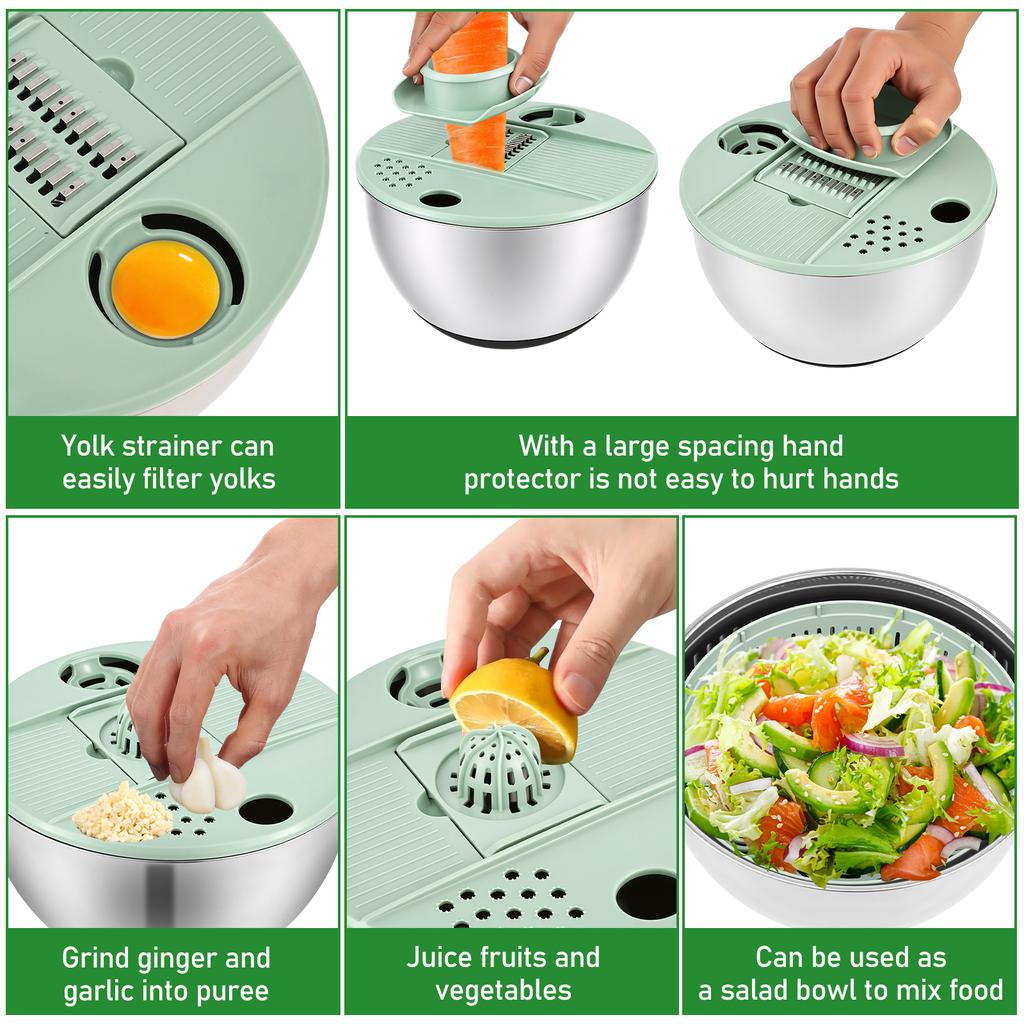 1 Pc Salad Spinner Stainless Steel/Plastic  Large Lettuce Washer Spinner with Blade Multi-functional Vegetable Dryer for Kitchen