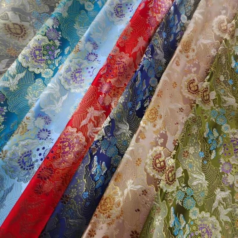 Wide 75cm Chinese-style Crane Jacquard Fabric for Sewing Traditional Hanfu Tang Suit Coat Luxuriou Satin Ethnic Clothing