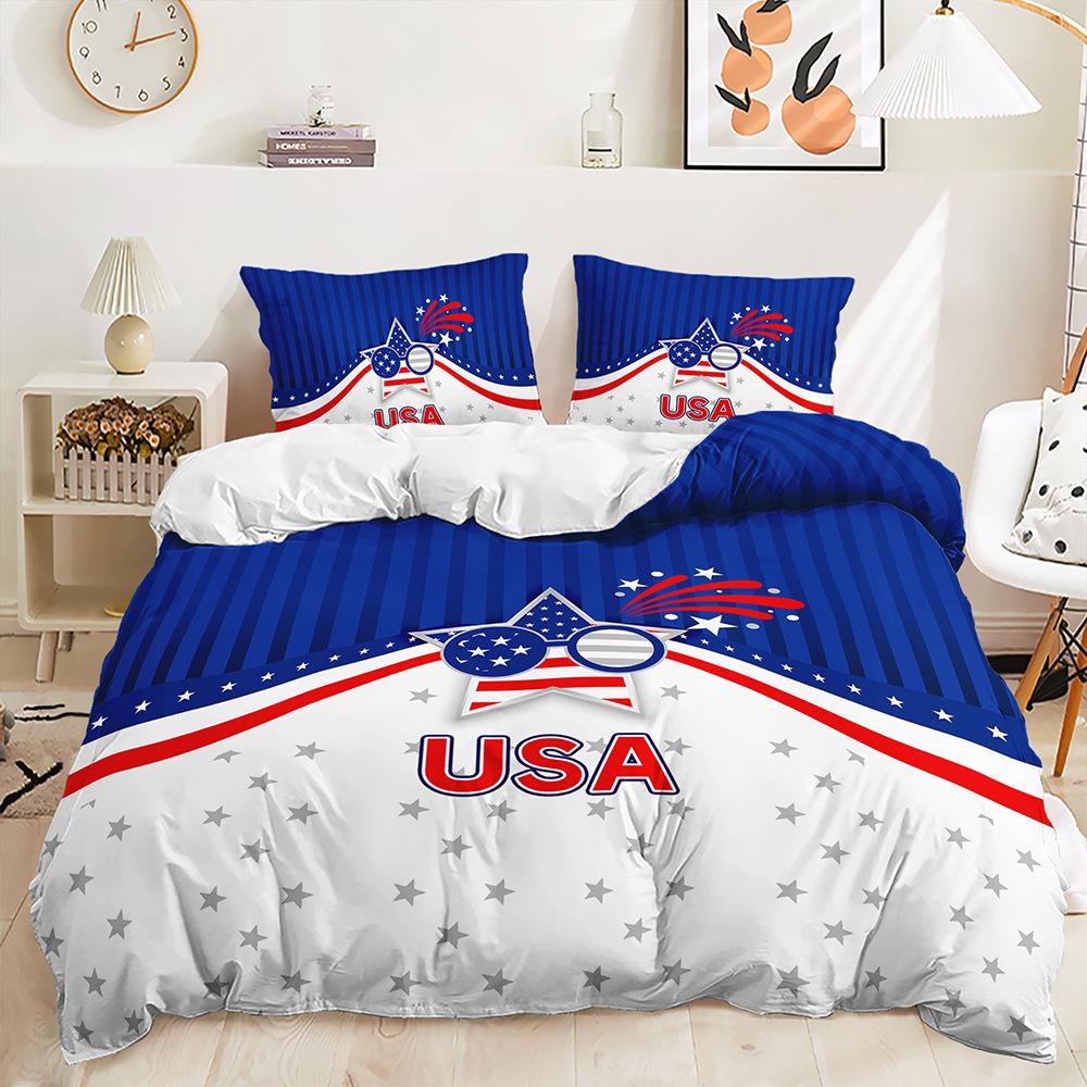 Three-Piece Red And Blue Star Flag Sunflower Quilt Cover Bedding Kit