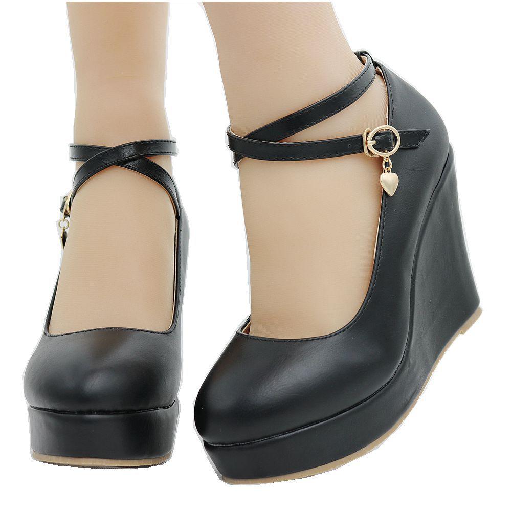 Zapatos individuales de cuña para mujer zapatos altos tacones redondos dedo  cruzado de la hebilla impermeable plataforma zapatos de cuña comprar a buen  precio — entrega gratuita, reseñas reales con fotos — Joom