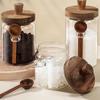 Glass Jars with Wood Lid and Spoon Food Storage Container Spice Jars Tea Coffee Sugar Storage Jars Canister Kitchen Organizer