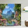 Flowers Garden Landscape Shower Curtain European Retro Rural Scenery Wall Decor Hanging Curtain Waterproof Bathroom Curtains
