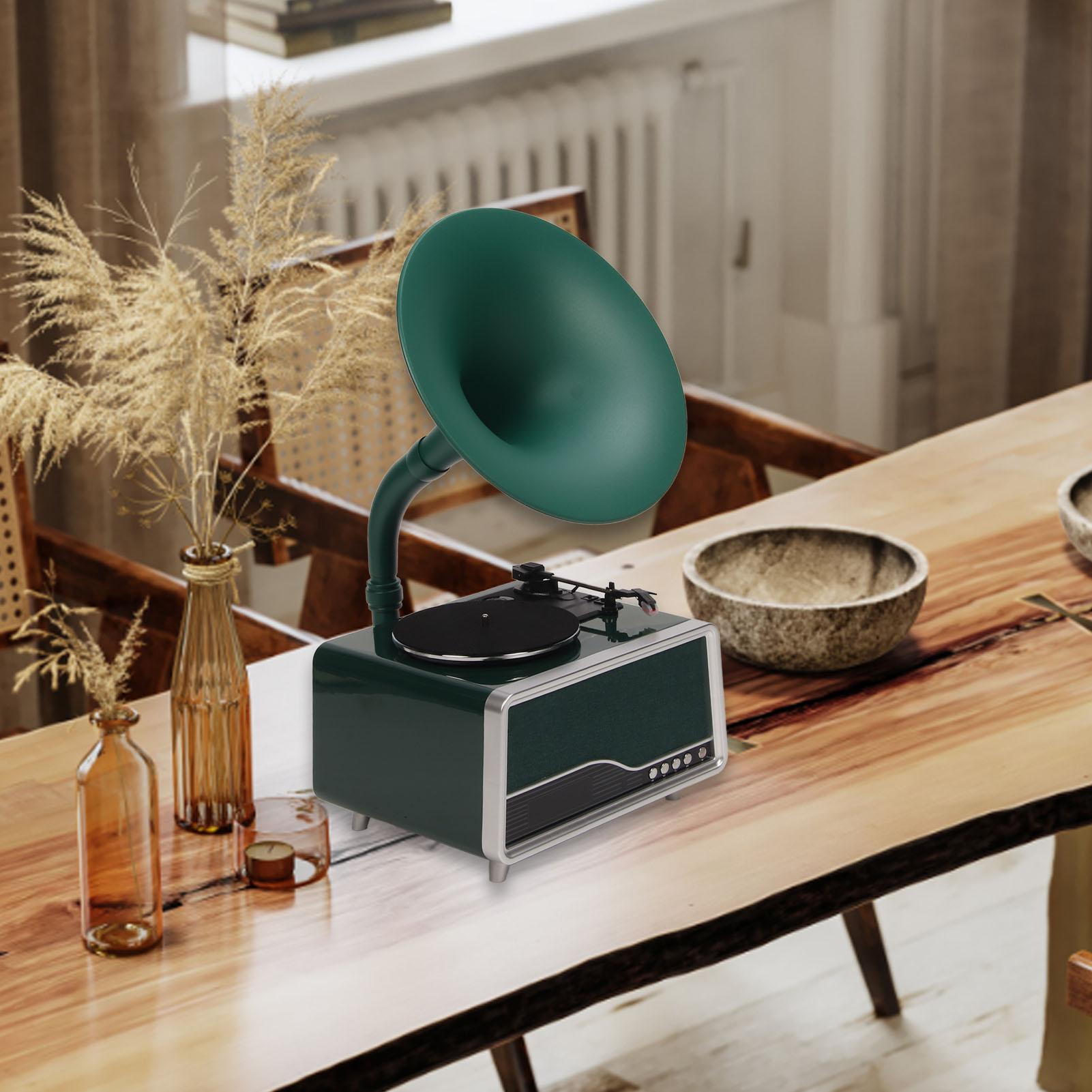 

Винтажный граммофон Bluetooth-динамик USB-пульт дистанционного управления виниловый проигрыватель для дома 100‑240 В EU Plug темно-зеленого