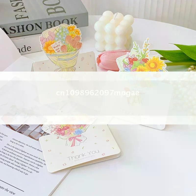 10Pcs New Year Greeting Card with Flower Bouquet ,Small Wishes Card for Valentine's/Mother's Day, Florist & Bakery Matching Card