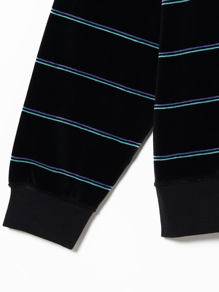 Beams Men's Wide Fit Velvet Striped Polo Shirt, Black, Size L (11120212639)