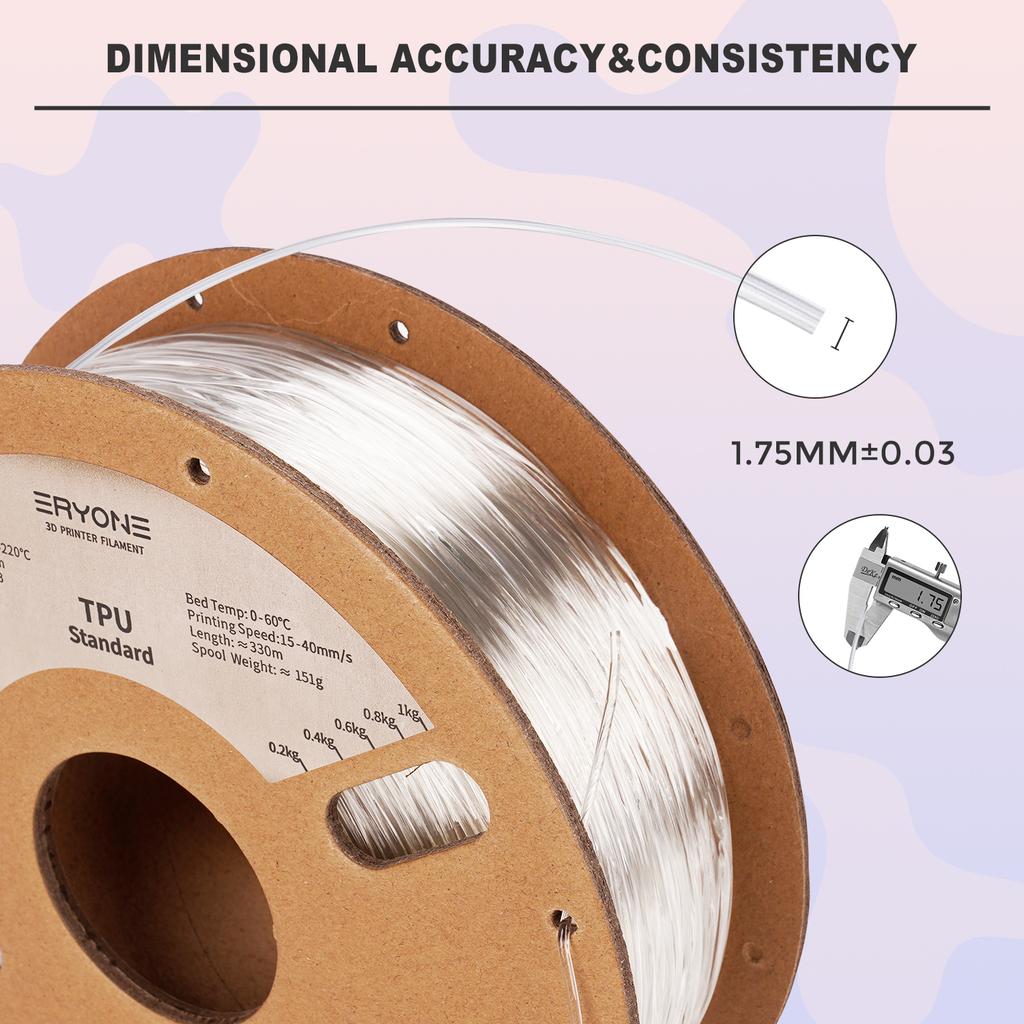 ERYONE TPU 95A 3D Printer Filament 1.75MM Diameter 1kg Printing Temperature 240C