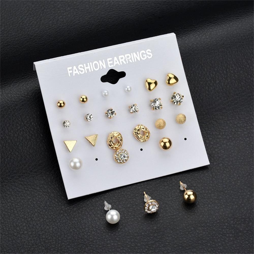 12 Pairs Minimalist Jewelry Gift Hoop Ring Earrings Set Ear Stud Pearl Zircon