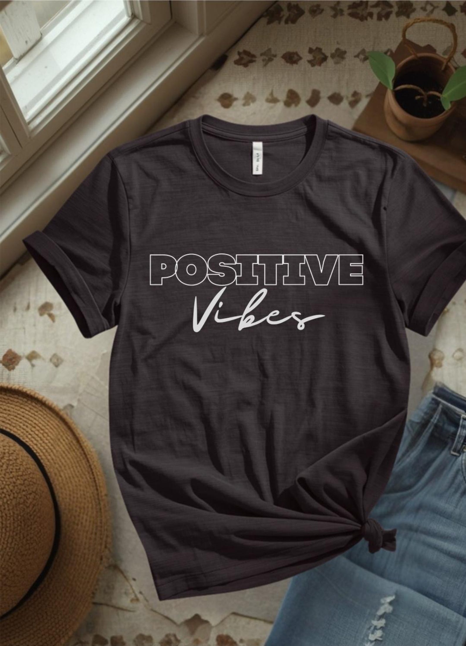 Positive Vibes Shirt, Inspirational T-Shirt, Positive Affirmation Tee, Motivational Quote Shirt, Minimalist Aesthetic Tee, Feel Good Top S