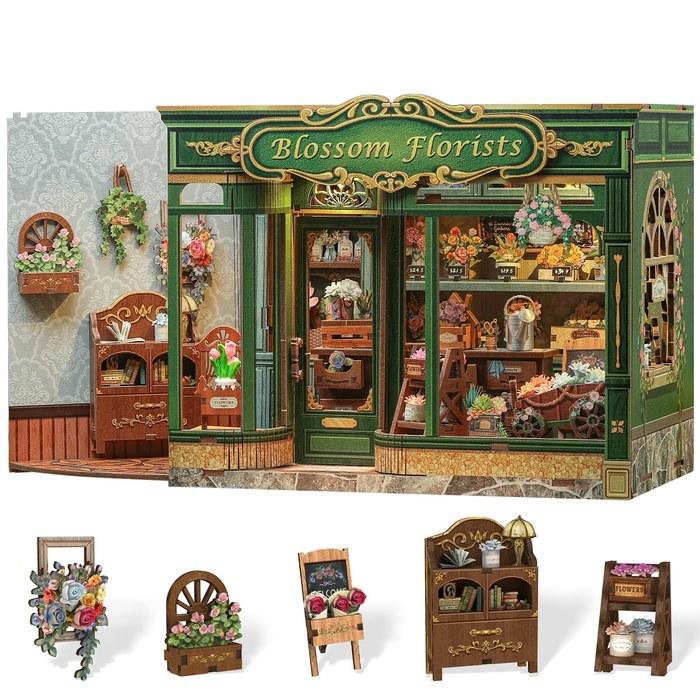 CuteBee DIY Book Nook Kit - Blossom Flower Shop (3D Miniature House) - with LED Lights