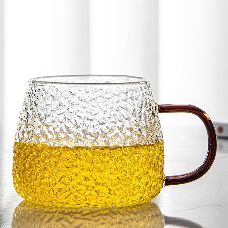 1pc 400ml Hammer Grain Coffee Tumbler Heat Resistant Glass Cup Teacup with Handle Home Office Breakfast Juice Milk Mug Drinkware