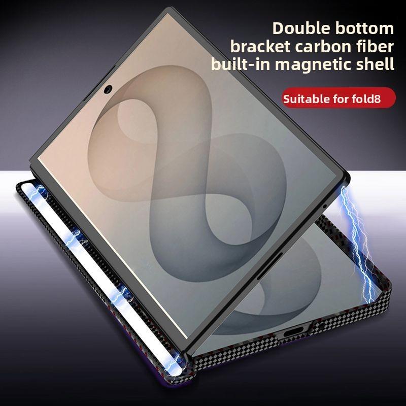 Luxury Business Carbon Fiber Texture Wireless Charger Case for Samsung Galaxy Fold 8 Fold 8 Ultra Hinge Matte Shockproof Anti Scratch Protection Cover