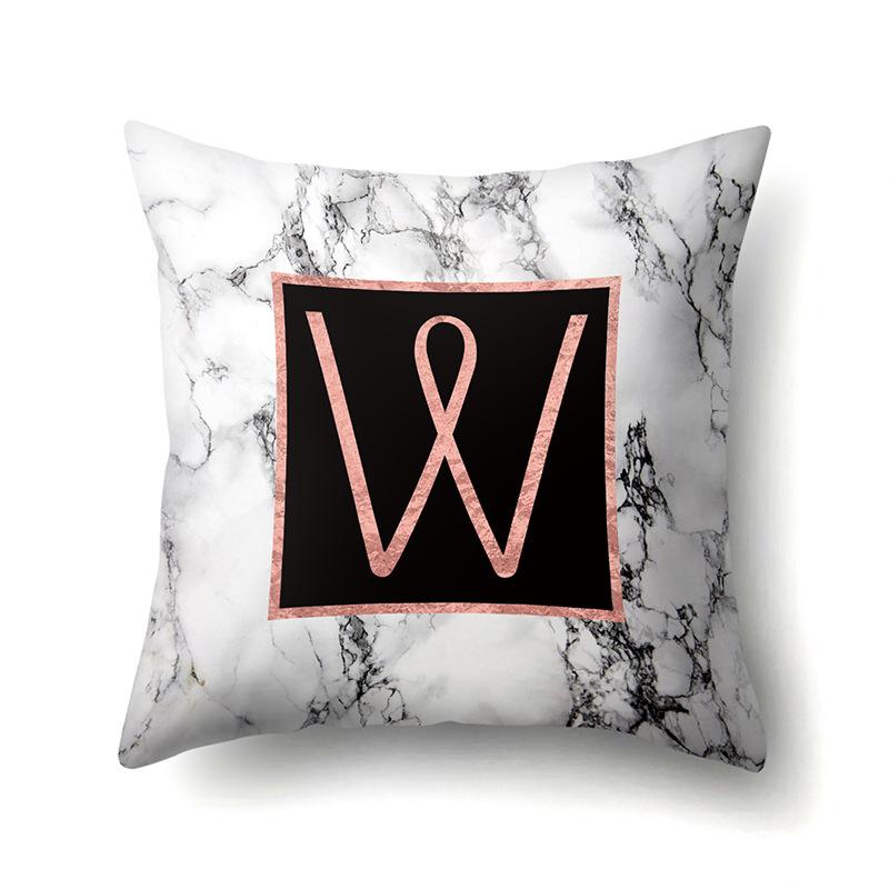 Polyester Pillowcase 26 English Letters Rose Gold Home Marble Decorative Printed Pillowcase